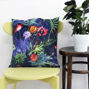 Indigo Tropical Velvet Cushion
