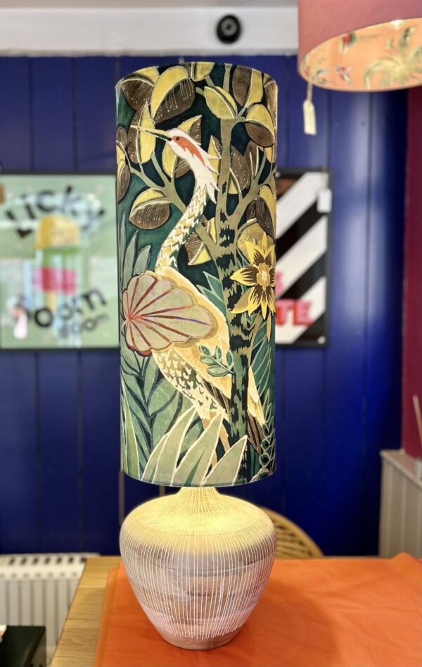 Walking Crane, velvet lampshade