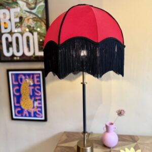 Black Fringed Red Velvet Parachute Lampshade
