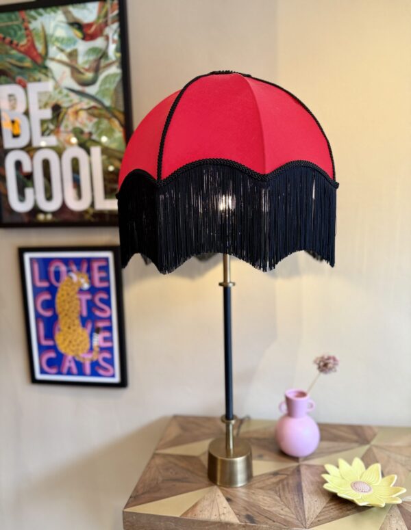 Black Fringed Red Velvet Parachute Lampshade